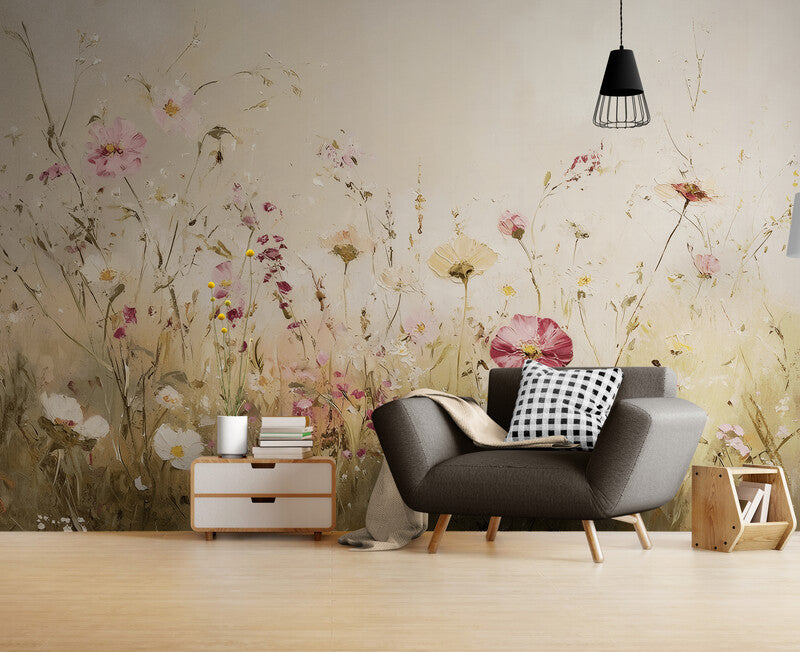 Selbstklebende Fototapete mit Mohnblumen, Ölmalerei-Effekt „Feldmohn“