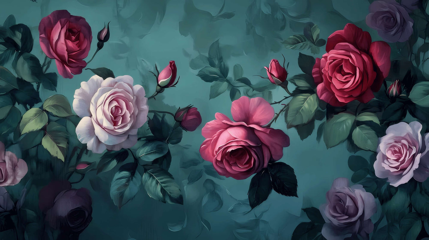 Bunte Fototapete mit Blumen „Leuchtende Rosen“