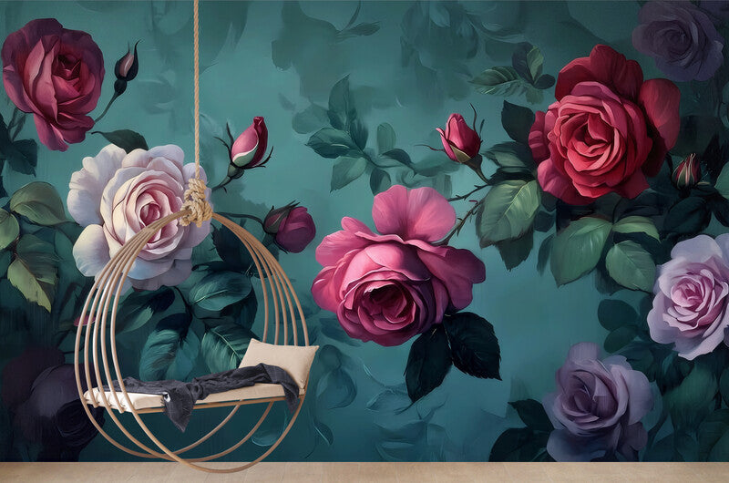 Bunte Fototapete mit Blumen „Leuchtende Rosen“