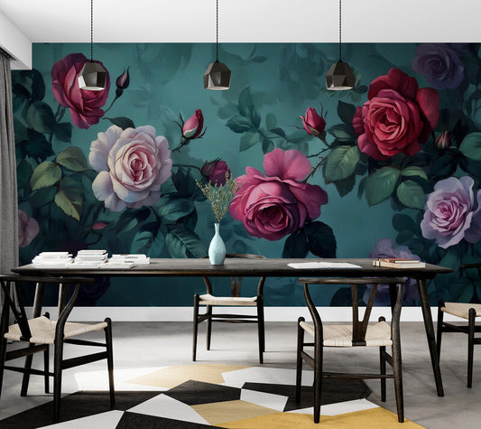 Bunte Fototapete mit Blumen „Leuchtende Rosen“