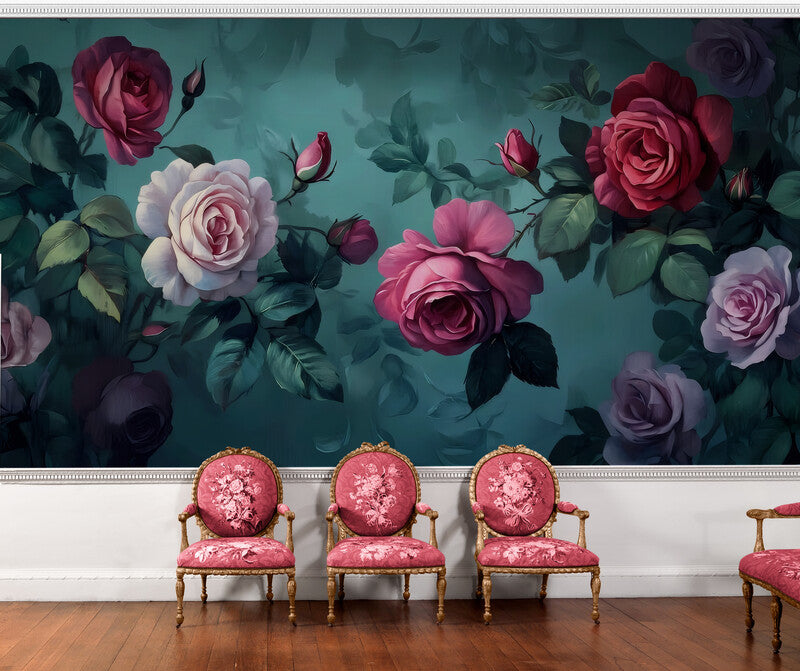Bunte Fototapete mit Blumen „Leuchtende Rosen“