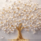 Selbstklebende Fototapete mit 3D-Motiv in Weiß-Gold, Blumenbaum-Design für die Wand „Blühender Baum“