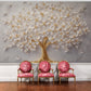 Selbstklebende Fototapete mit 3D-Motiv in Weiß-Gold, Blumenbaum-Design für die Wand „Blühender Baum“