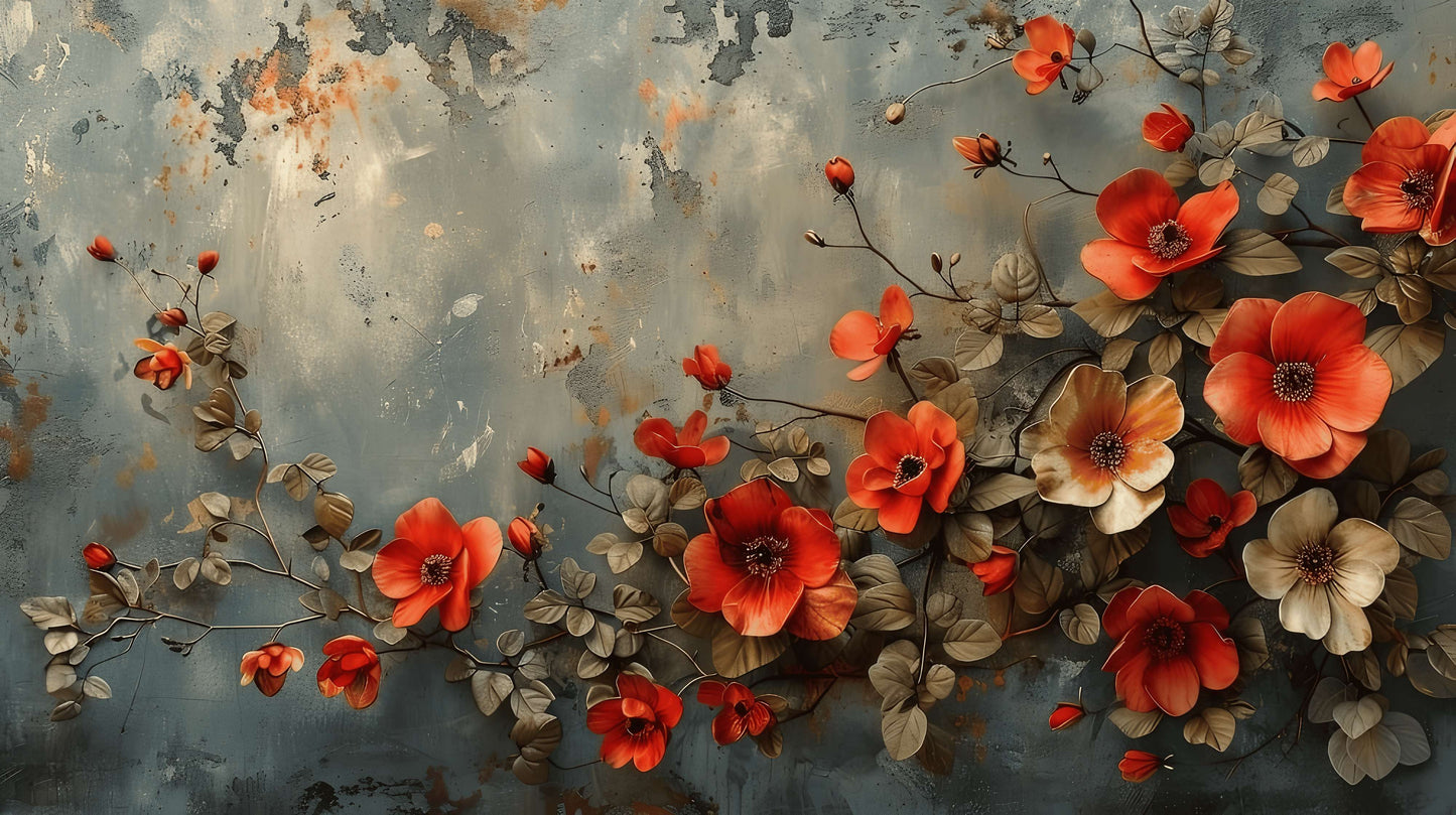 Temporäre Fototapete mit roten Mohnblumen, florales Wandmotiv „Rote Feldblumen“