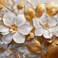 Große Fototapete mit 3D-Blumenmotiv in Weiß-Gold für die Wand „Große weiß-goldene Blumen“