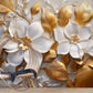 Große Fototapete mit 3D-Blumenmotiv in Weiß-Gold für die Wand „Große weiß-goldene Blumen“