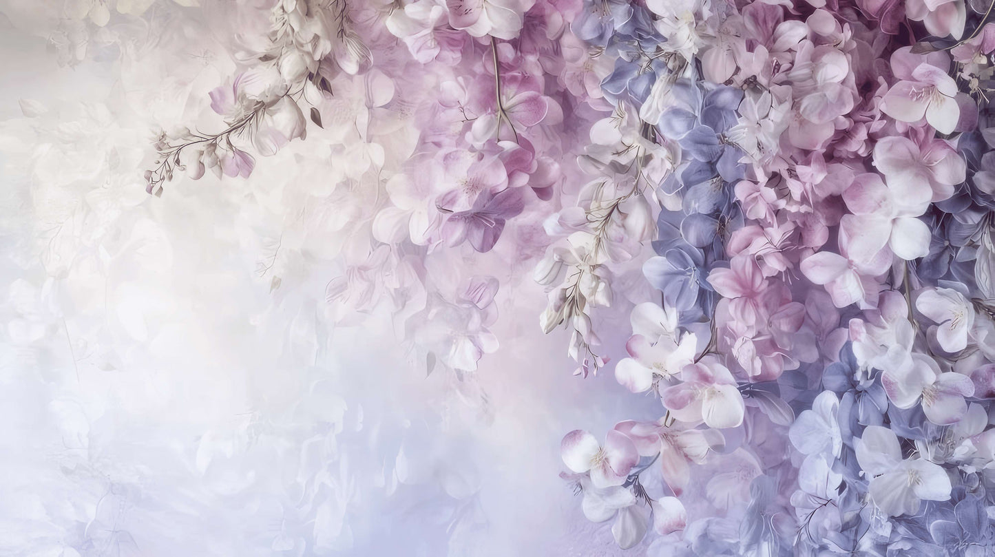 Zarte Fototapete mit Fliederzweig, florales Motiv für die Wand „Blühender Flieder“