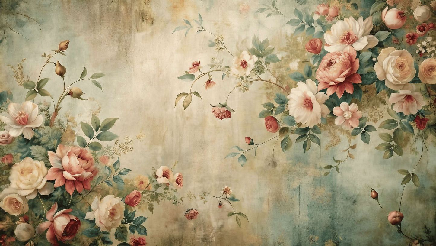 Selbstklebende Fototapete mit kleinen Blumen, Pfingstrosen-Motiv für die Wand „Blumenstrauß“