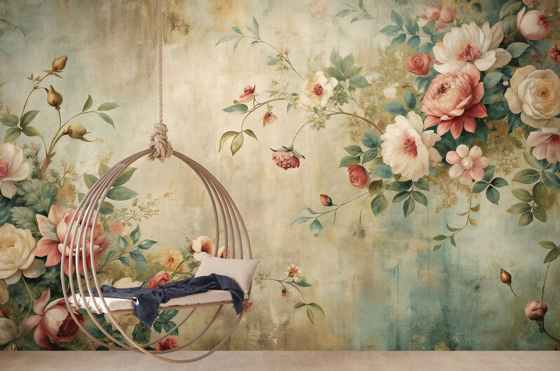 Selbstklebende Fototapete mit kleinen Blumen, Pfingstrosen-Motiv für die Wand „Blumenstrauß“