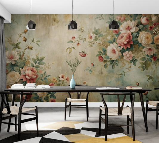 Selbstklebende Fototapete mit kleinen Blumen, Pfingstrosen-Motiv für die Wand „Blumenstrauß“