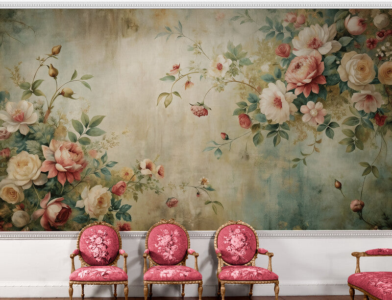 Selbstklebende Fototapete mit kleinen Blumen, Pfingstrosen-Motiv für die Wand „Blumenstrauß“