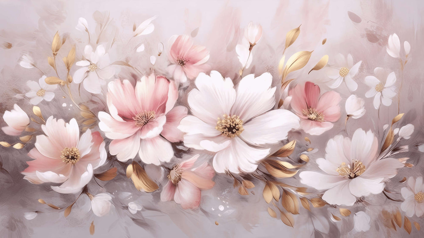 Fototapete mit zarten Blumen in Rosa, florales Wandmotiv „Süße Blumen“