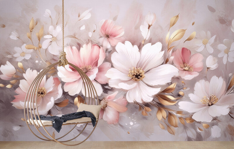 Fototapete mit zarten Blumen in Rosa, florales Wandmotiv „Süße Blumen“