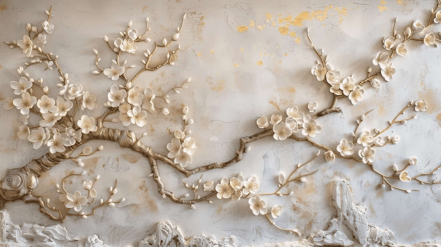 Moderne Fototapete mit 3D-Motiv, blühender Sakura-Zweig für die Wand „Frühling“