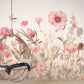 Selbstklebende Fototapete mit zarten rosa Blumen, florales Wandmotiv „Blumenfeld“