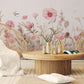 Selbstklebende Fototapete mit zarten rosa Blumen, florales Wandmotiv „Blumenfeld“