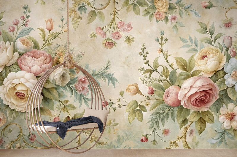 Fototapete mit kleinen Blumen, zartes Rosenmotiv für die Wand „Kleine Röschen“