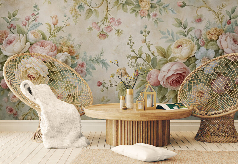Fototapete mit kleinen Blumen, zartes Rosenmotiv für die Wand „Kleine Röschen“