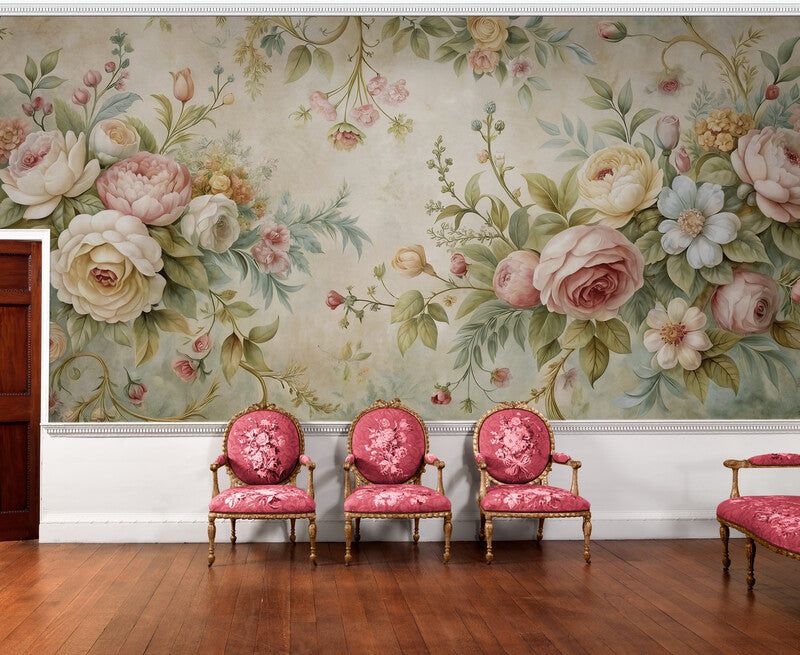 Fototapete mit kleinen Blumen, zartes Rosenmotiv für die Wand „Kleine Röschen“