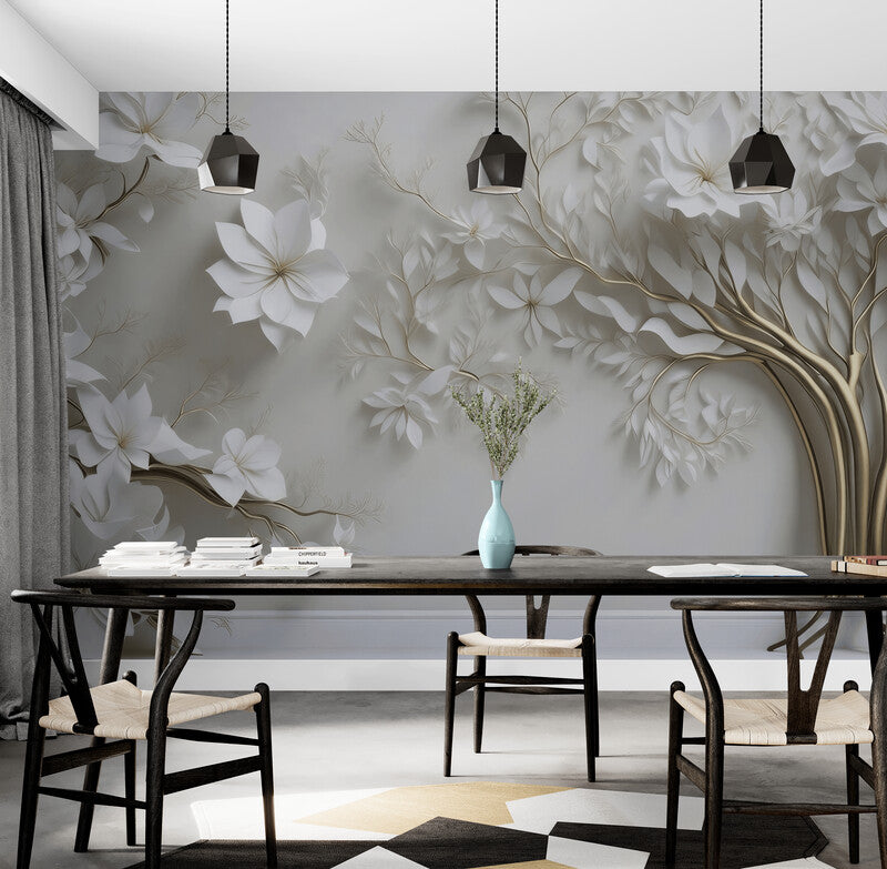 Fototapete mit blühendem Baum, sanftes Naturmotiv für die Wand „Weißer Baum“