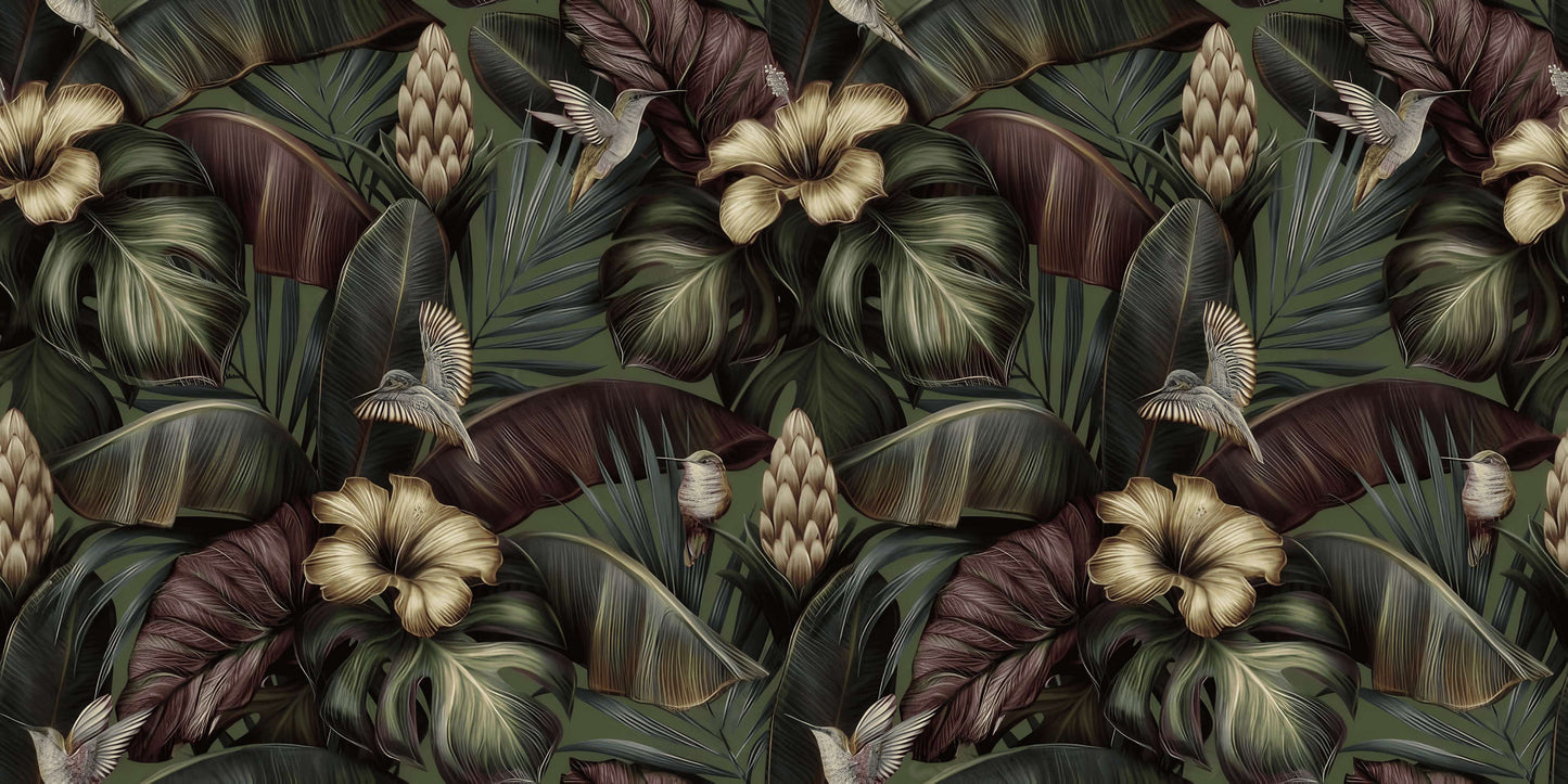 Fototapete in kräftigen Farben mit Blumen, florales Wandmotiv „Dunkle Blumen“