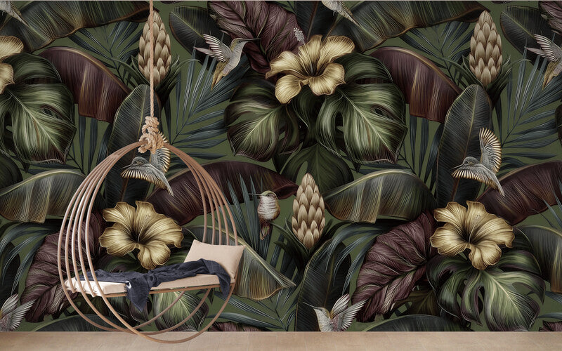 Fototapete in kräftigen Farben mit Blumen, florales Wandmotiv „Dunkle Blumen“