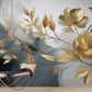 Selbstklebende Fototapete in Grau-Gold mit Blumen, florales Wandmotiv „Goldene Blumen“