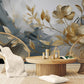 Selbstklebende Fototapete in Grau-Gold mit Blumen, florales Wandmotiv „Goldene Blumen“