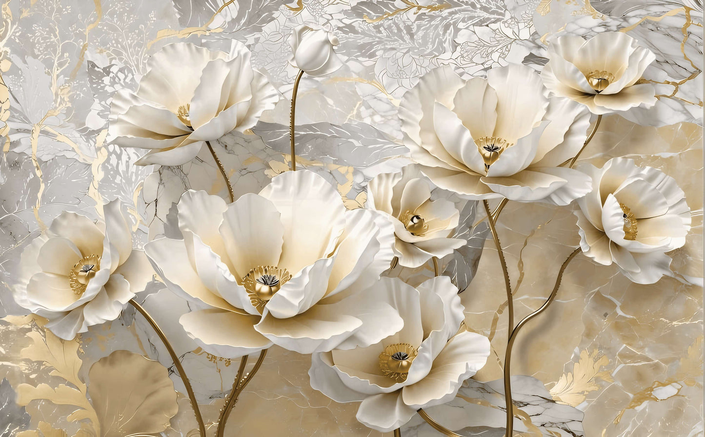 Fototapete mit großen 3D-Blumen für die Wand „Große Blumen“