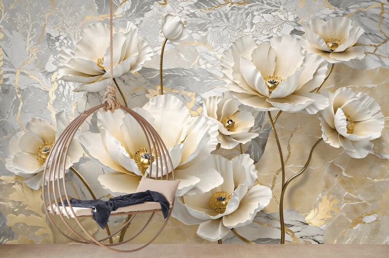 Fototapete mit großen 3D-Blumen für die Wand „Große Blumen“