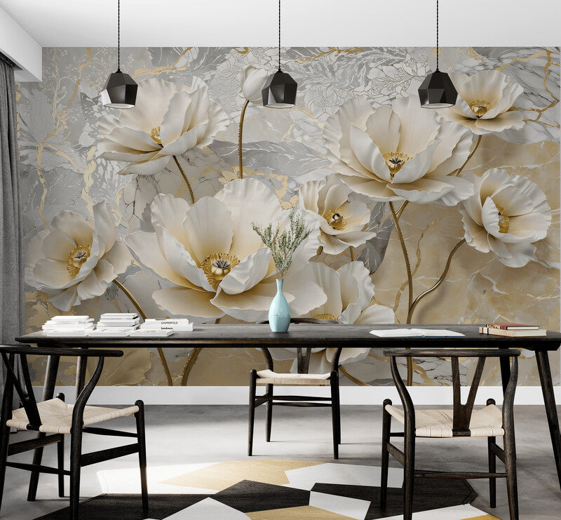 Fototapete mit großen 3D-Blumen für die Wand „Große Blumen“