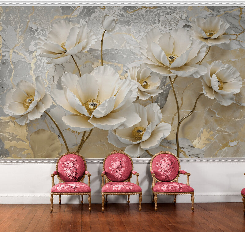 Fototapete mit großen 3D-Blumen für die Wand „Große Blumen“