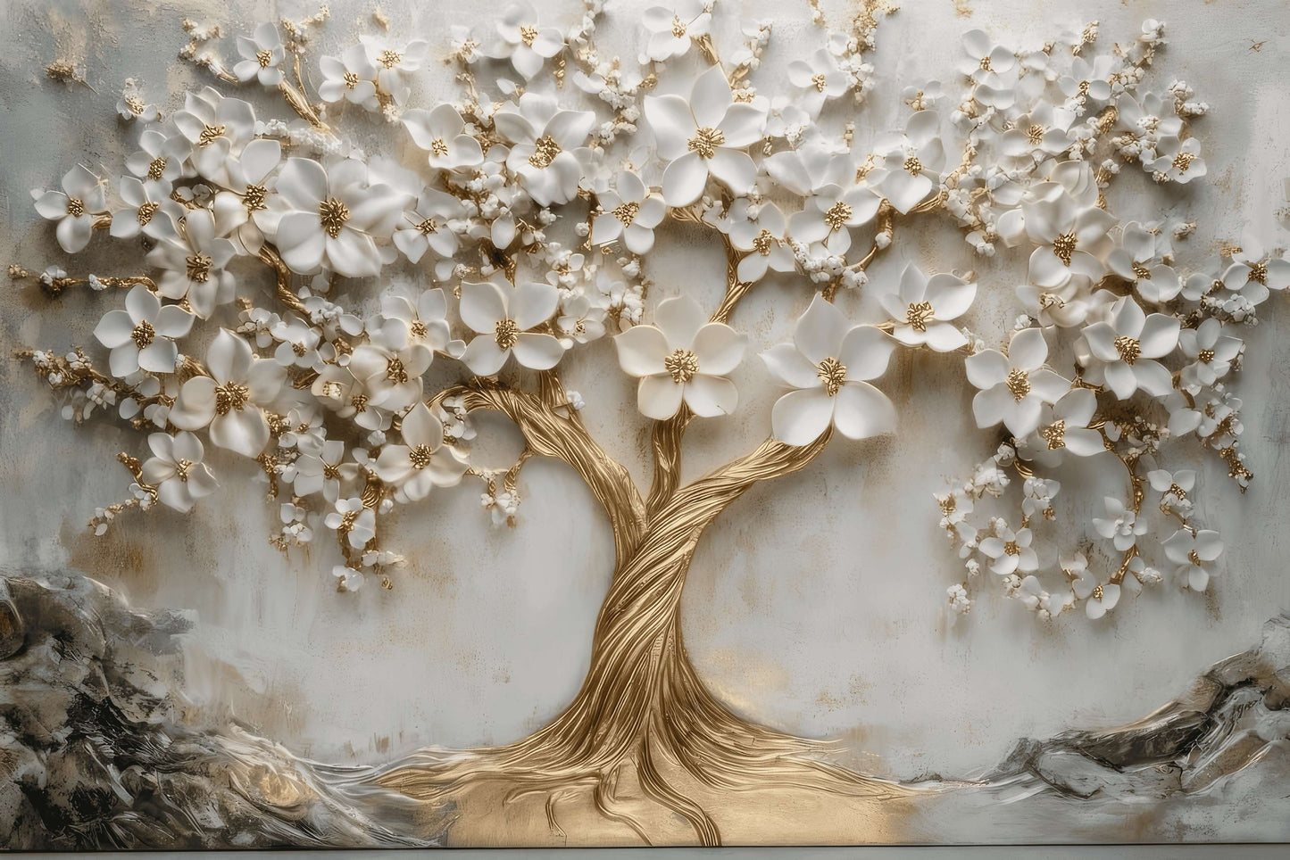Fototapete mit 3D-Motiv, modernes Baum-Motiv für die Wand „Blühender Baum“