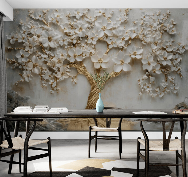 Fototapete mit 3D-Motiv, modernes Baum-Motiv für die Wand „Blühender Baum“