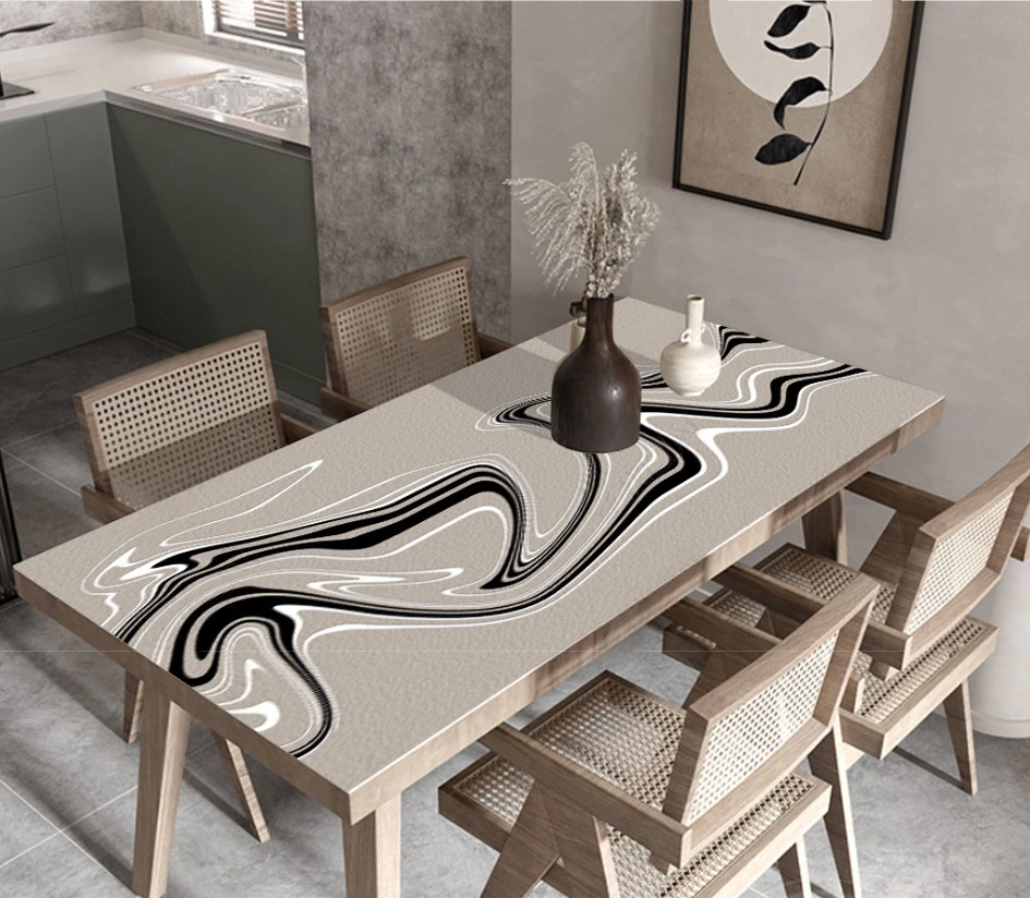 Tischdecke aus PVC mit Lederstruktur und -muster, Tischdecke „Abstract Beige“