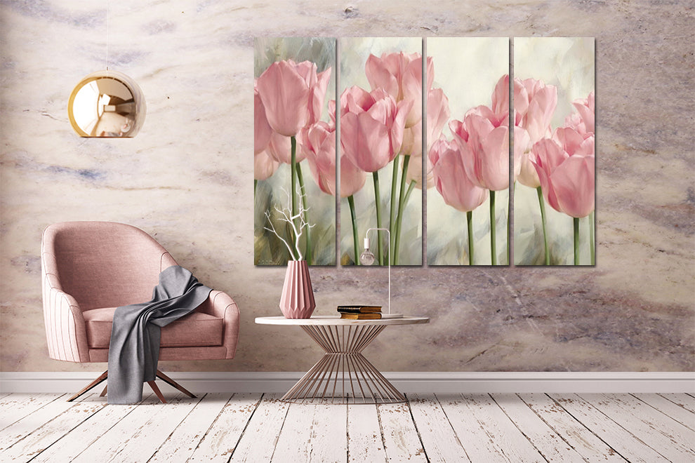 Rosa Tulpen, Blumen Wandkunst Gemälde auf Leinwand, Wohnwanddekoration, Leinwandgemälde, Wandbehang Dekor, Wandkunst für Schlafzimmer