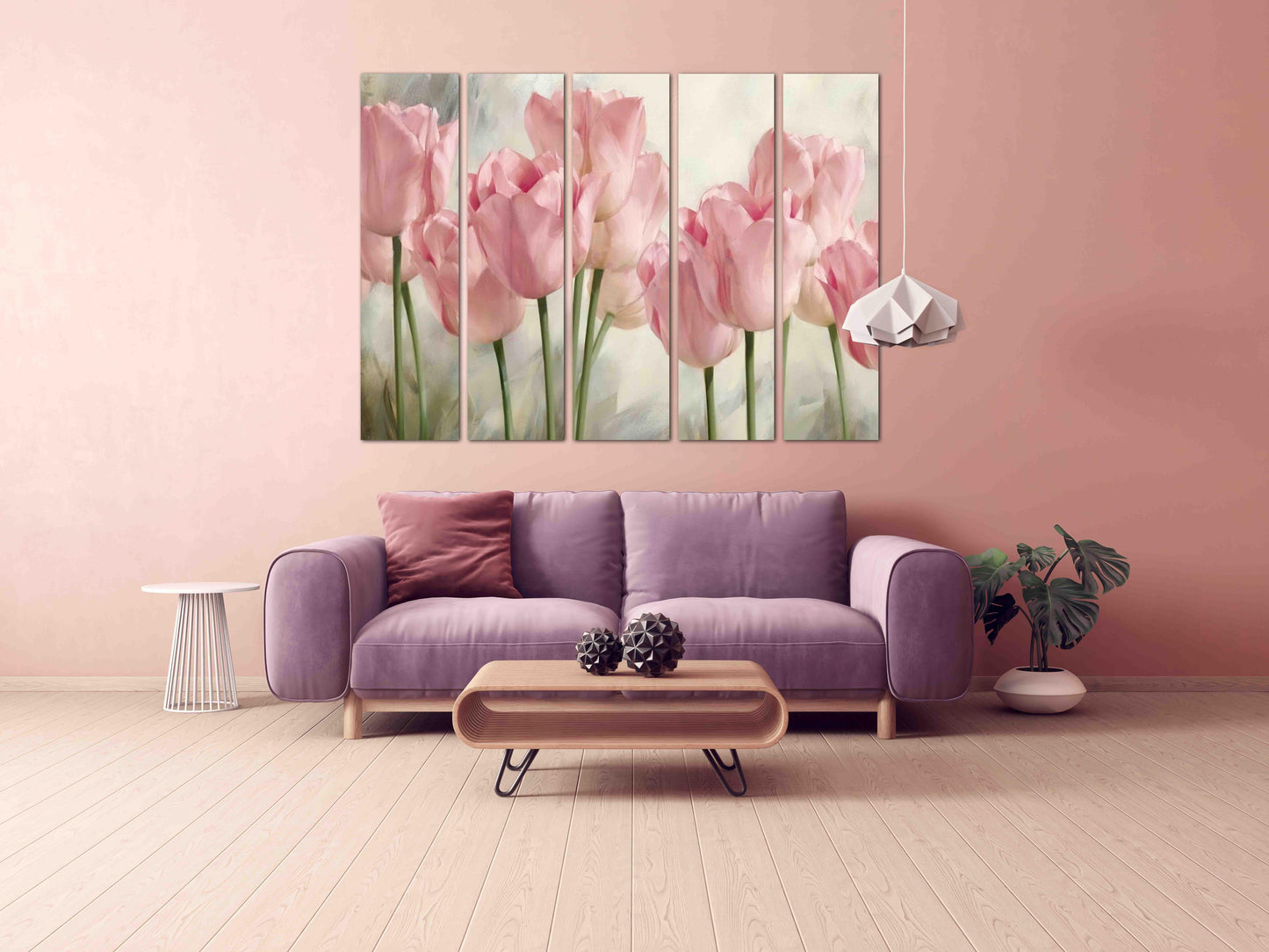 Rosa Tulpen, Blumen Wandkunst Gemälde auf Leinwand, Wohnwanddekoration, Leinwandgemälde, Wandbehang Dekor, Wandkunst für Schlafzimmer