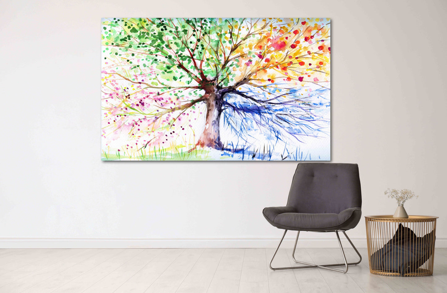 Wandkunst mit 4 Jahreszeiten-Baum, Vier-Jahreszeiten-Baum, große Leinwandkunst, Leinwandgemälde, mehrteilige Wandkunst, extra große Wandkunst