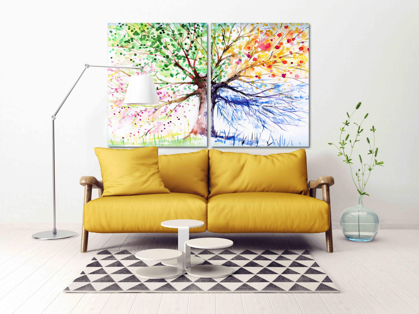 Wandkunst mit 4 Jahreszeiten-Baum, Vier-Jahreszeiten-Baum, große Leinwandkunst, Leinwandgemälde, mehrteilige Wandkunst, extra große Wandkunst