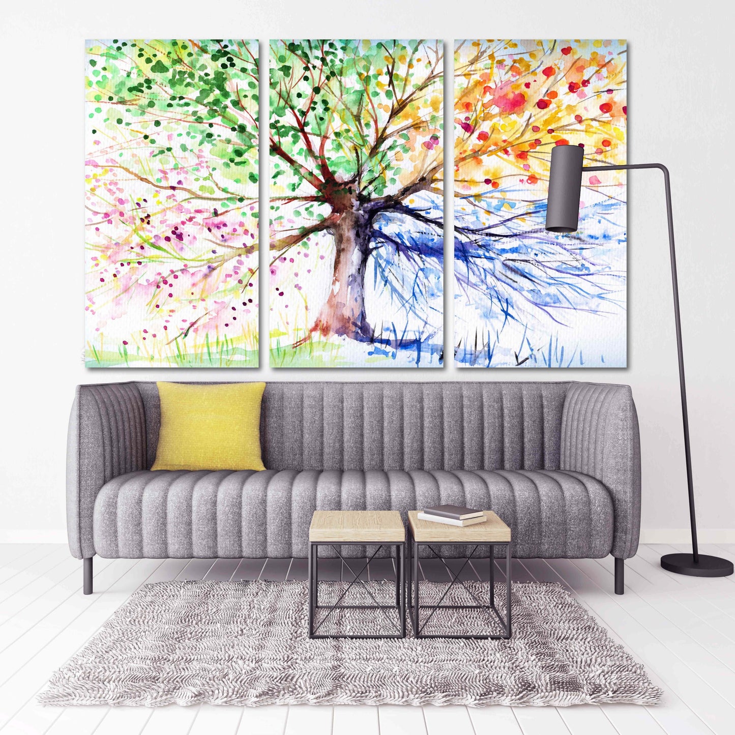 Wandkunst mit 4 Jahreszeiten-Baum, Vier-Jahreszeiten-Baum, große Leinwandkunst, Leinwandgemälde, mehrteilige Wandkunst, extra große Wandkunst