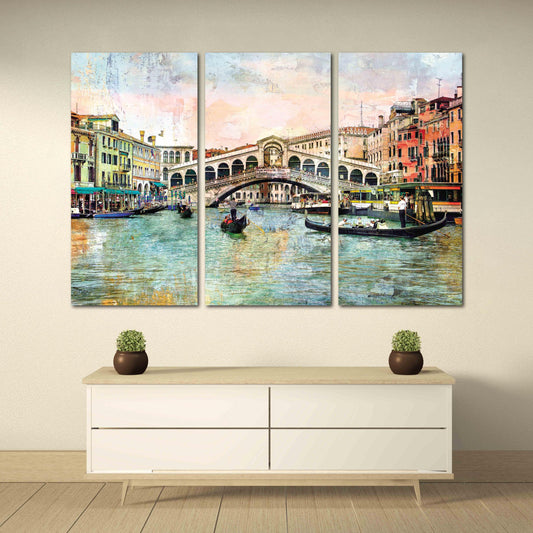 Venedig Gemälde Bunte Wandkunst Vintage Wandkunst Gemälde auf Leinwand, Stadt Straßenkunst Leinwanddruck, Ölgemälde auf Leinwand Venedig Gemälde