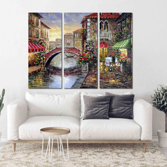 Ölgemälde auf Leinwand von Venedig, Stadt-Straßenkunst, Leinwanddruck, Vintage, farbenfroh, extragroß, mehrteilige Wandkunst