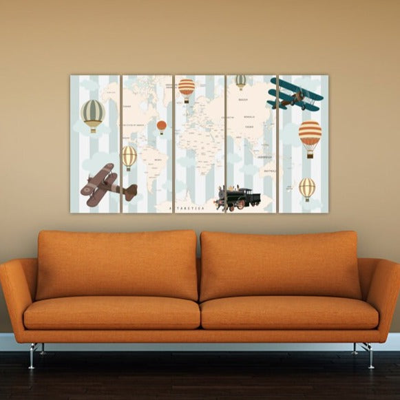 Weltkarte Wandkunst, Kinder Weltkarte Wandkunst Gemälde auf Leinwand, Wohnwanddekoration, Leinwandgemälde, 3er Set Kinderzimmer Wandkunst