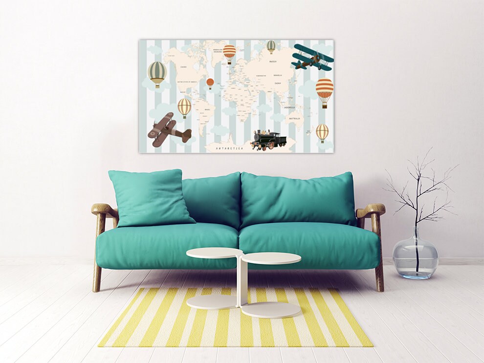 Weltkarte Wandkunst, Kinder Weltkarte Wandkunst Gemälde auf Leinwand, Wohnwanddekoration, Leinwandgemälde, 3er Set Kinderzimmer Wandkunst