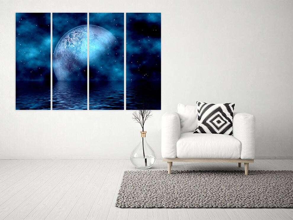 Mond Wandkunst, Сosmos Wandkunst Gemälde auf Leinwand Weltraum Dekor Home Wand Dekor Leinwand Gemälde Schlafzimmer Wand Dekor Multi Panel Wandkunst