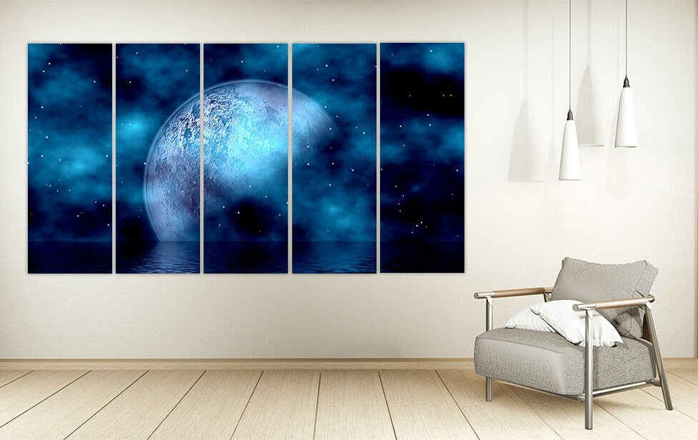 Mond Wandkunst, Сosmos Wandkunst Gemälde auf Leinwand Weltraum Dekor Home Wand Dekor Leinwand Gemälde Schlafzimmer Wand Dekor Multi Panel Wandkunst