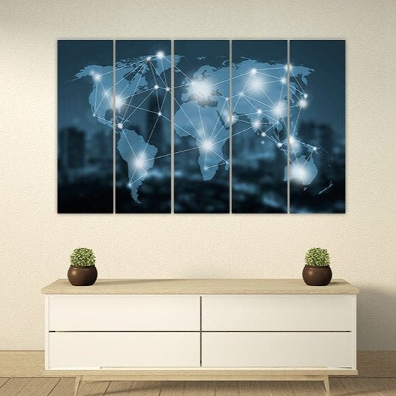 Weltkarte Wandkunst Gemälde auf Leinwand, Weltkarte Leinwand, Wohnwanddekor, Leinwandgemälde, druckbare Wandkunst, mehrteilige Wandkunst