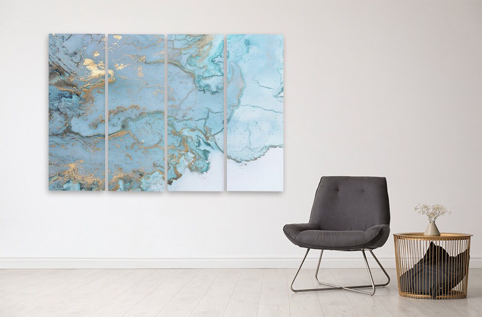 Blaue Marmor Wandkunst Fluid abstrakter Druck Abstrakte Wandkunst Gemälde auf Leinwand Home Wanddekoration Gold Marmor Wandkunst Multi Panel Wandkunst