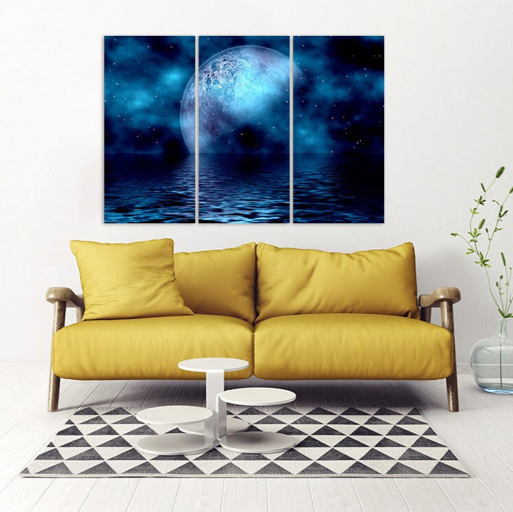 Mond Wandkunst, Сosmos Wandkunst Gemälde auf Leinwand Weltraum Dekor Home Wand Dekor Leinwand Gemälde Schlafzimmer Wand Dekor Multi Panel Wandkunst