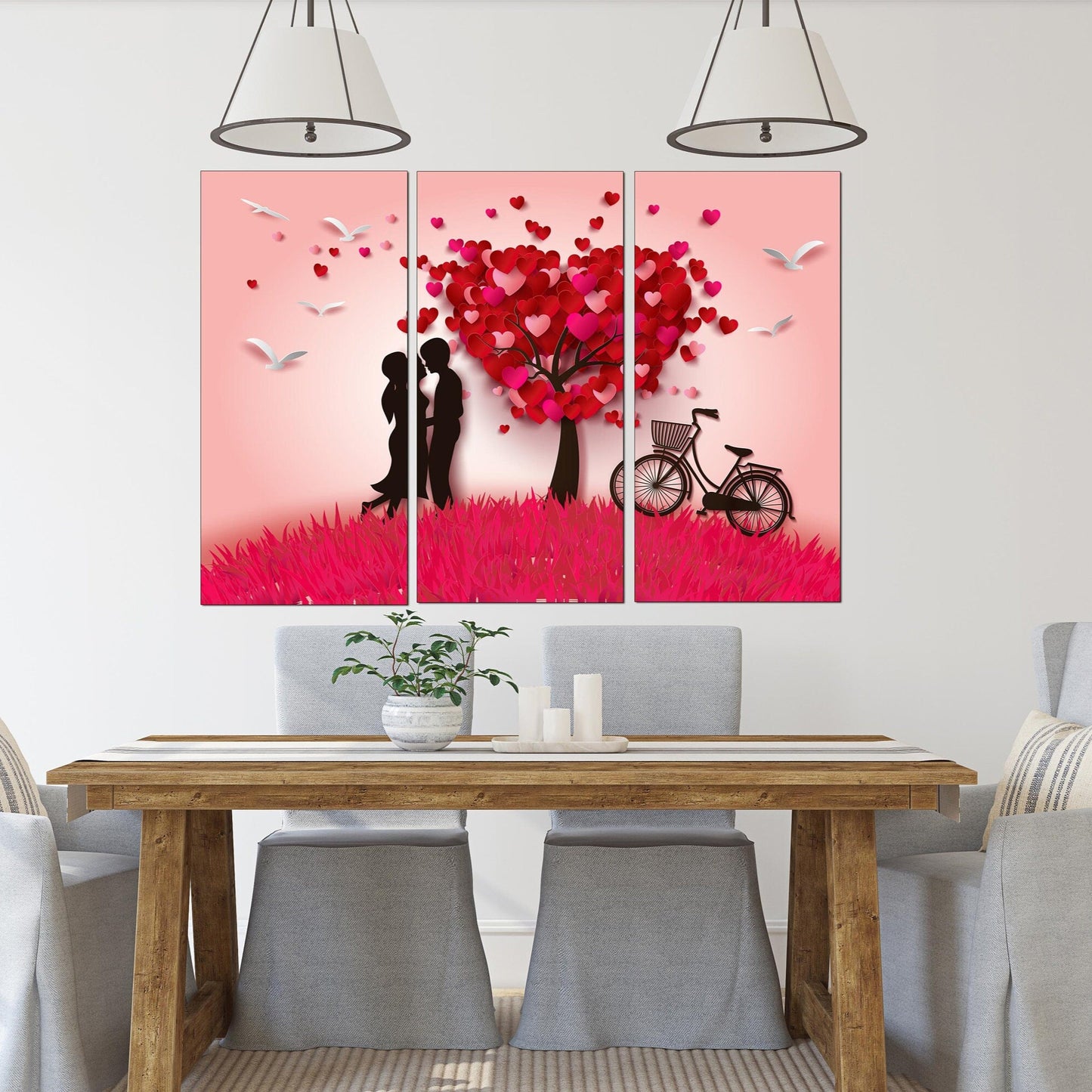 Rotes Herz Wandkunst, Liebesgemälde auf Leinwand, Valentinstagsgeschenk, Liebesbild, Herz Wanddekoration, verliebtes Paar Kunst, Roter Baum Wanddekoration